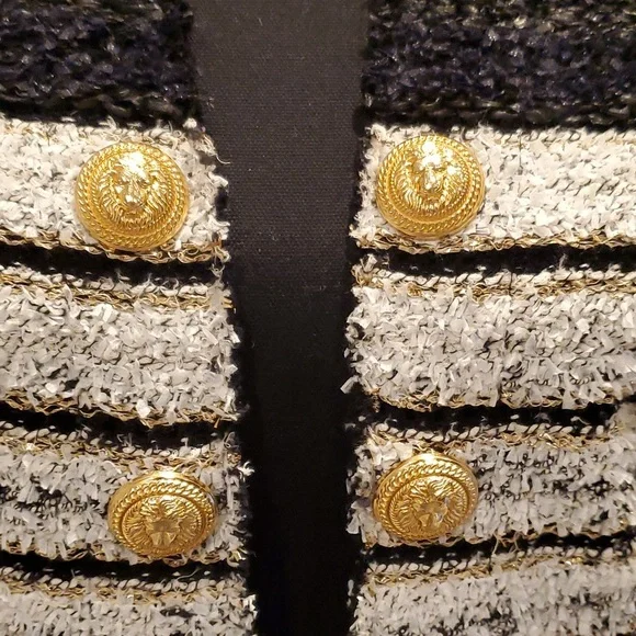 Balmain Side to Side Striped Metallic Tweed Jacket